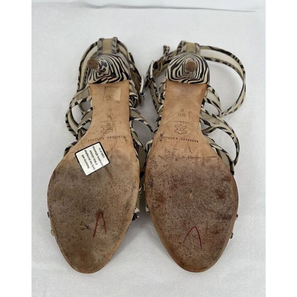Randall Loeffler Paige Suede Cross Strap Animal Print Heels Size 9.5 - Picture 13 of 14